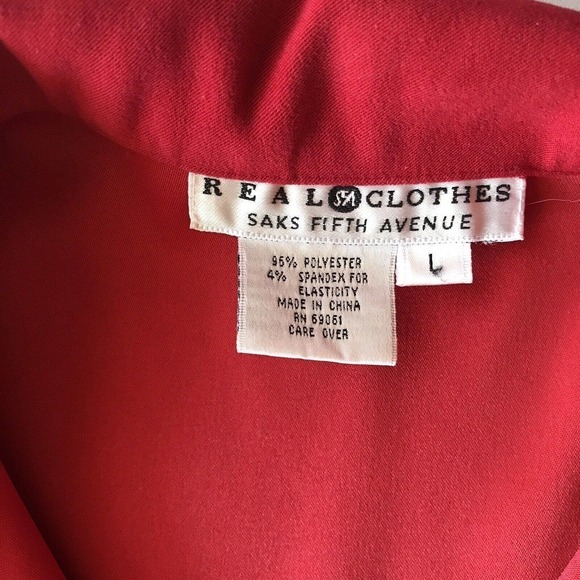 Real Clothes Saks Fifth Avenue SzL Red Button Down Long Sleeve Poly/Spandex - Picture 2 of 10